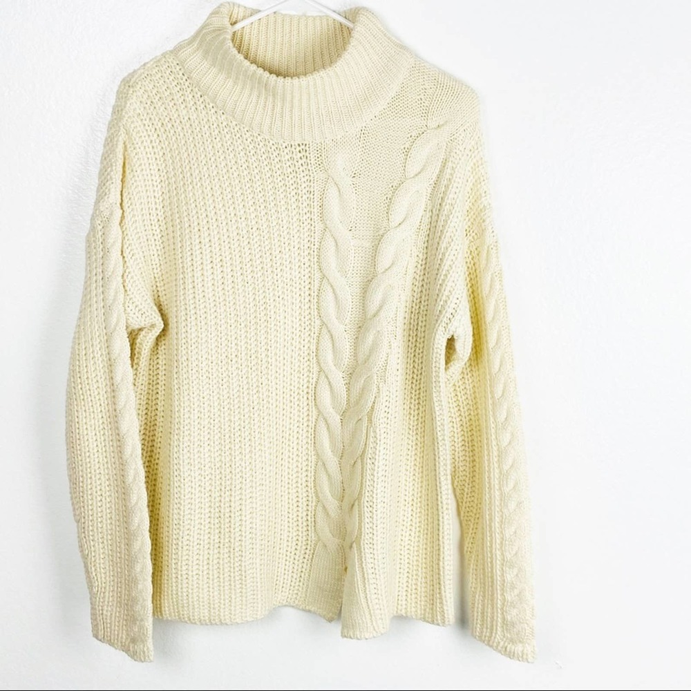 POOF New York Ivory Knit Mock Neck Long Sleeves Sweater Size Large Neutral Cozy